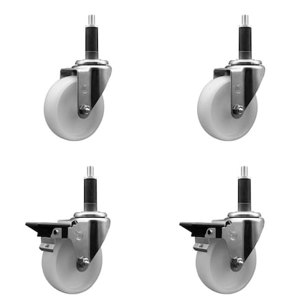 Service Caster 4'' Nylon Wheel Swivel 1'' Expanding Stem Caster Set 2 Brakes, 4PK SCC-EX20S414-NYS-2-PLB-2-1